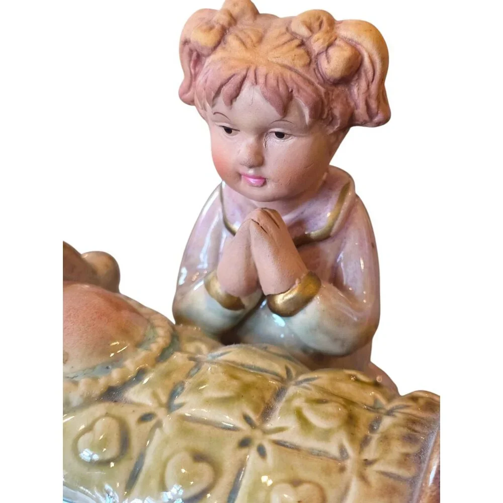 Vintage Religious Praying‎ Girl Boy Nightime Prayer Christian Figurine Children